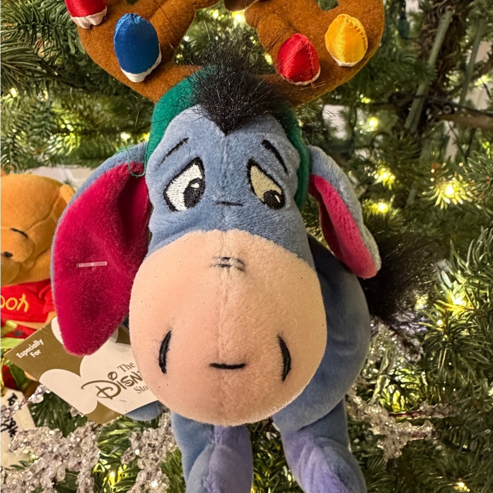 Disney Christmas Eeyore with Festive Reindeer Antlers Mini Bean Plush Ornament